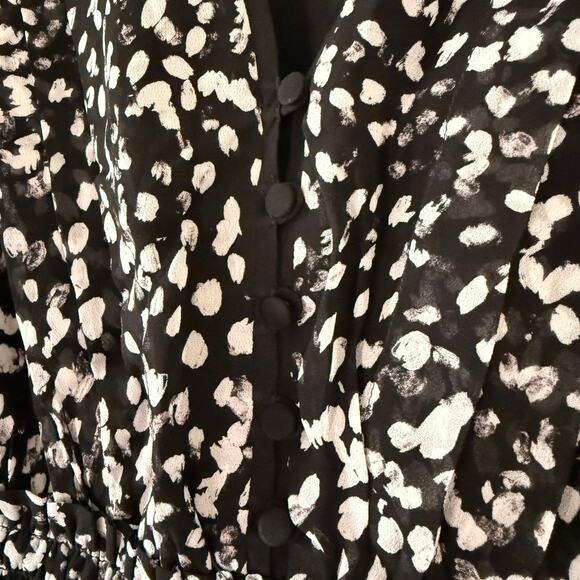 The Kooples FR 2 US 4 6 Small Black White Dress Smocked Waist 3/4 Sleeve NWT - Picture 6 of 11